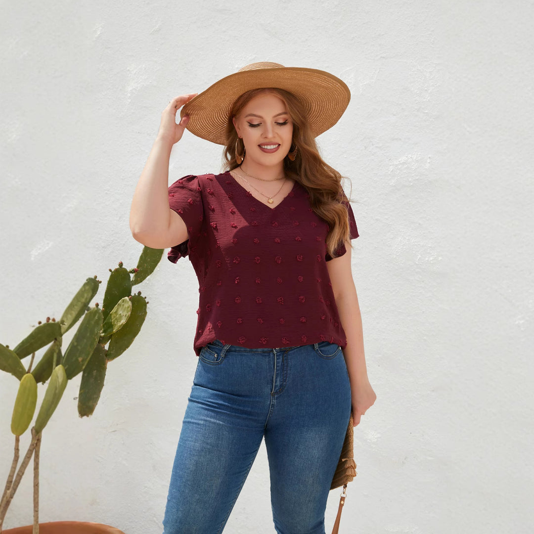 Damen Leichtes V-Ausschnitt T-Shirt mit strukturiertem Design EB