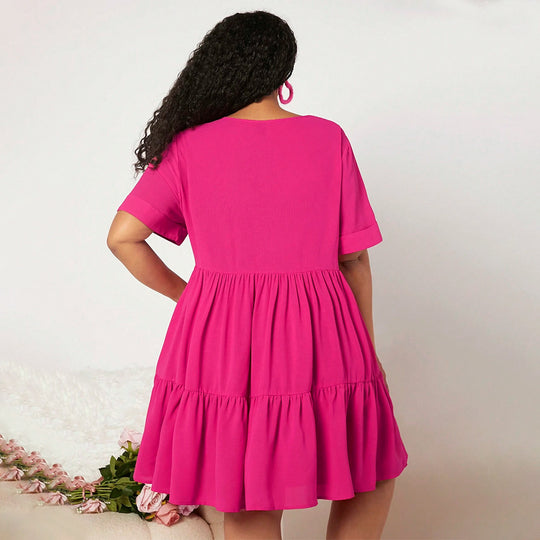 Damen lässiges Sommerkleid mit V-Ausschnitt und schwingendem Saum EB