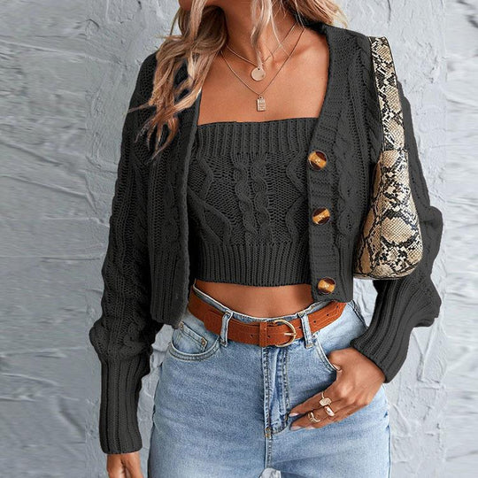 Damen Strickjacke mit Knopfdetail und modischem Zopfmuster EB
