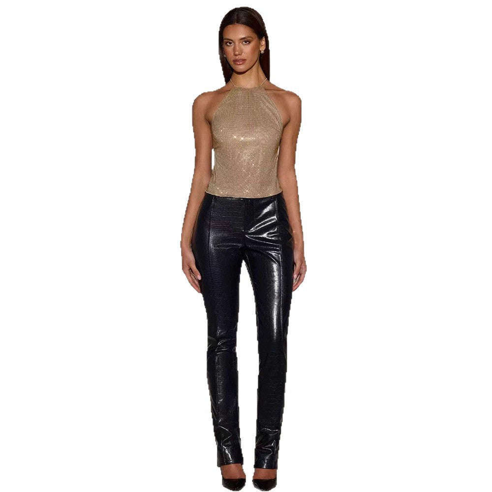 Damen Glitzerndes Top mit schmalem Halterdesign und funkelnden Akzenten EB
