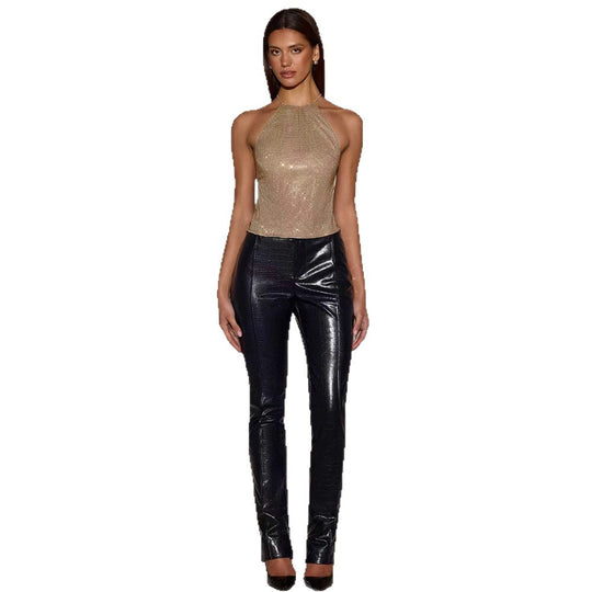 Damen Glitzerndes Top mit schmalem Halterdesign und funkelnden Akzenten EB