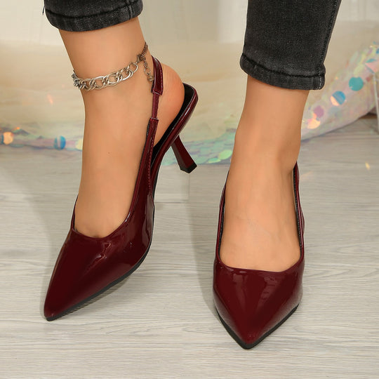 Damen elegante Sling-Pumps mit schmalem Riemen und hochglänzendem Finish EB