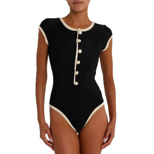 Damen Badeanzug mit Knopfdetail und elegantem Schnitt EB