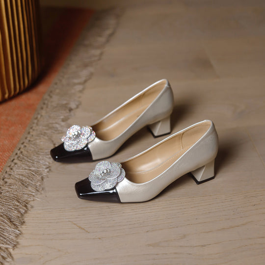 Damen elegante High Heels mit funkelndem Blumendekor EB
