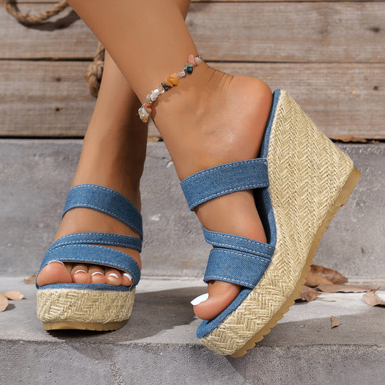 Damen Wedge-Sandalen mit geflochtenem Kork-Design EB