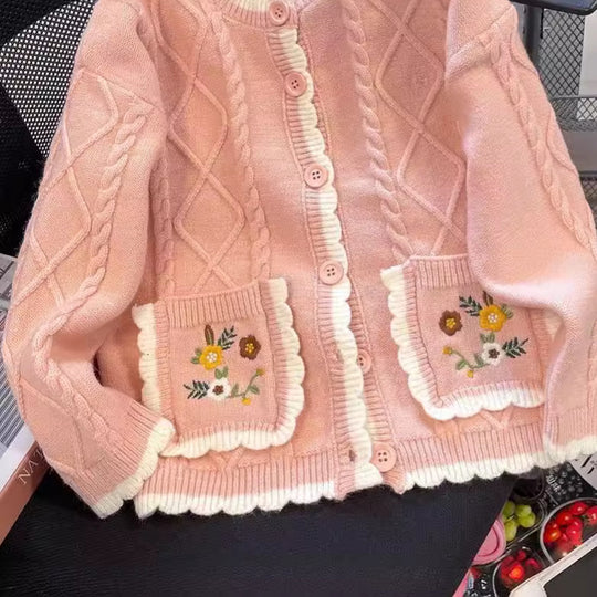 Damen Strickjacke mit Blumenmuster EB