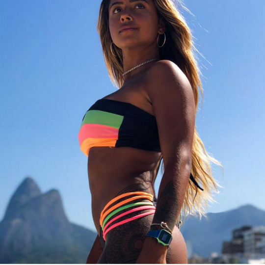 Damen Bandeau-Bikini mit farbigen Streifen EB