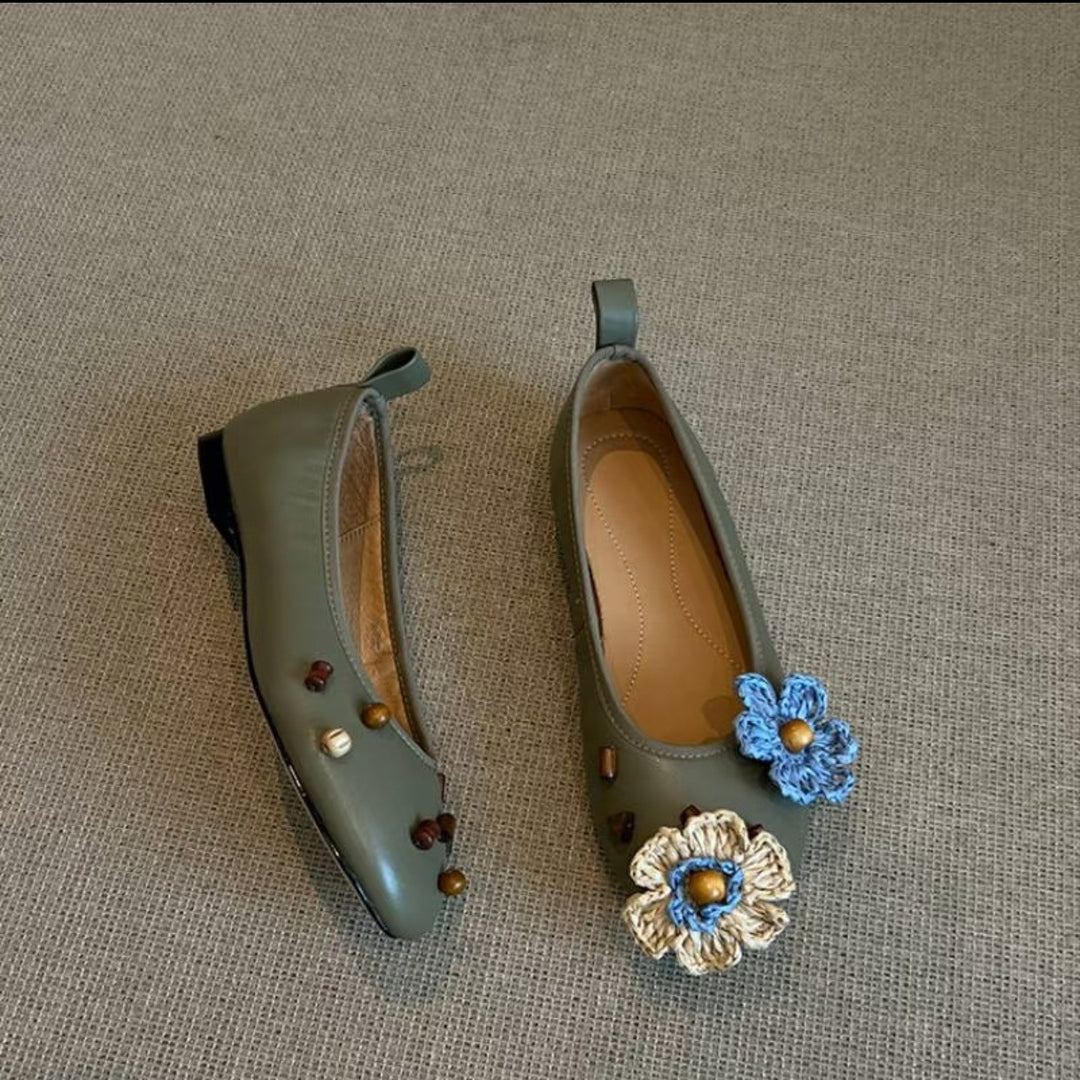 Damen Ballerinas mit floralem Dekor und schimmernder Oberfläche EB