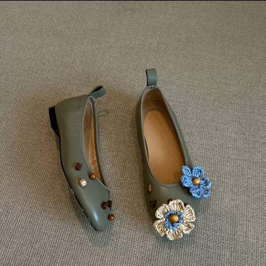 Damen Ballerinas mit floralem Dekor und schimmernder Oberfläche EB