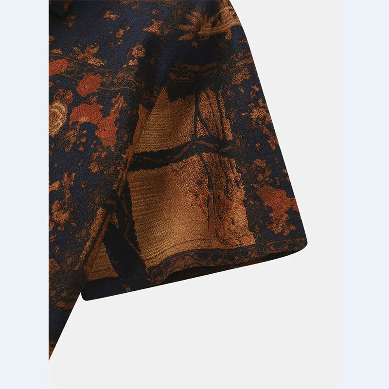 Herren Kurzarm Hemd mit floralem Design und strukturiertem Stoff EB