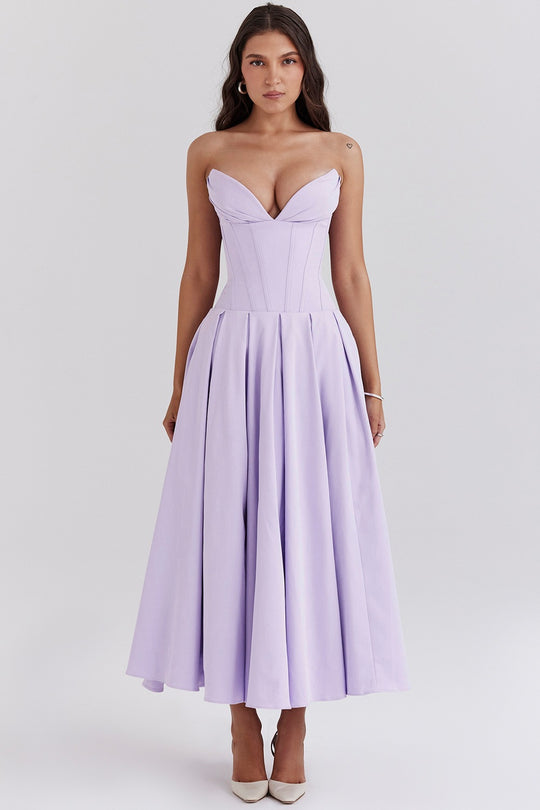 Damen A-Linien Abendkleid mit Korsett-Oberteil und schwingendem Rock EB