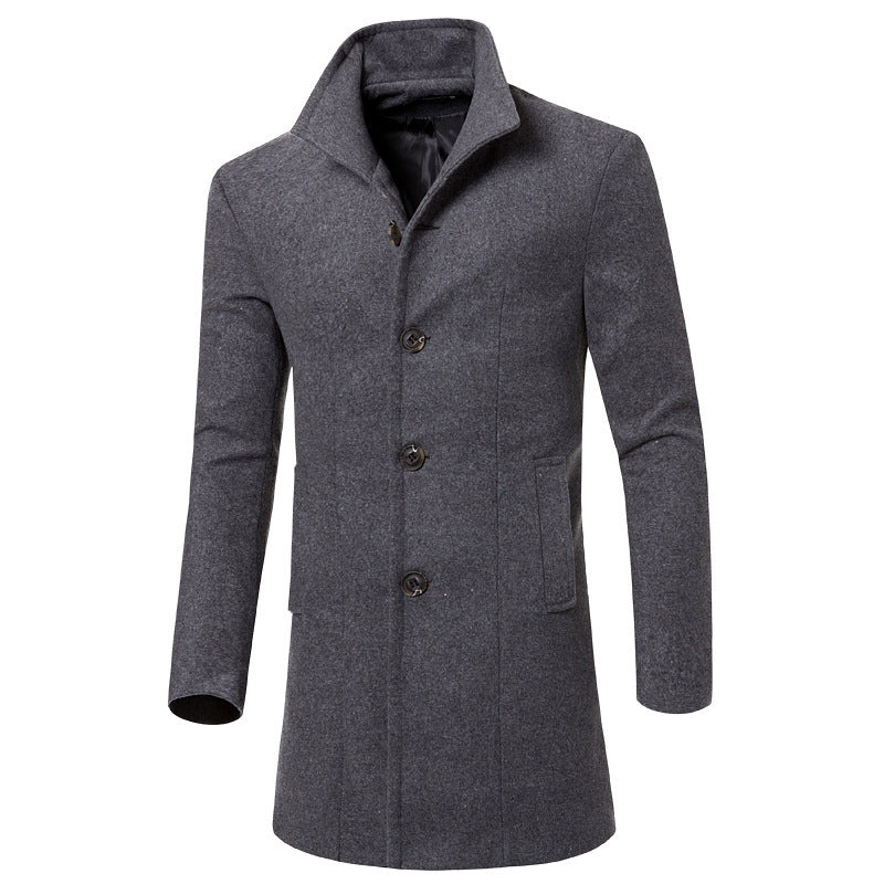 Herren eleganter Woolcoat mit modernem Stehkragen und praktischen Taschen EB