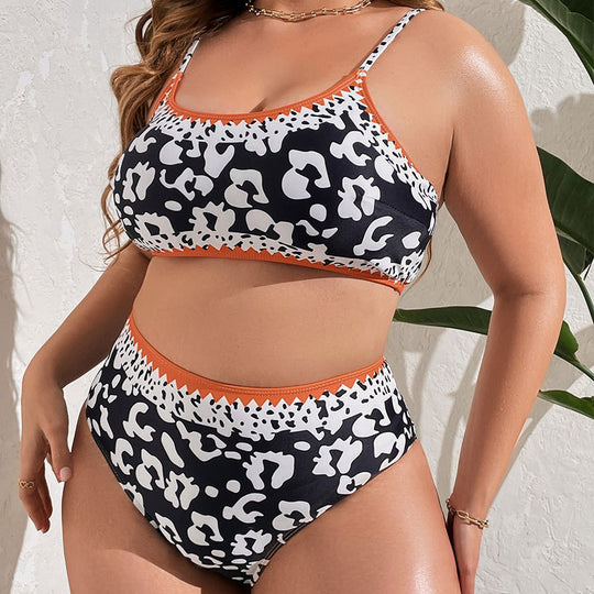 Damen Hochtaillierter Bikini mit animalischem Muster und sportlichem Design EB