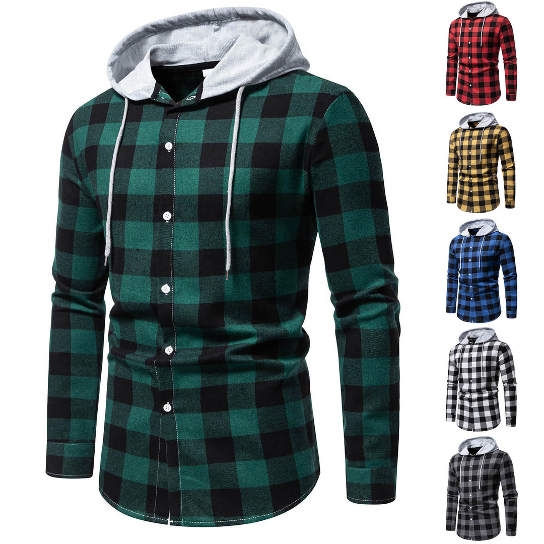 Herren Karo-Hemdjacke mit Kapuze und modernem Schnitt EB