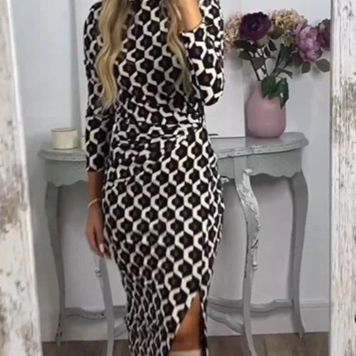 Damen Maxikleid mit grafischem Druck und seitlichem Schlitz EB