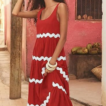 Damen Maxikleid mit Wellenmuster und lockerer Passform EB