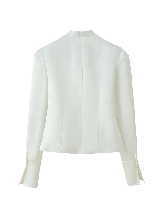 Damen taillierte Bluse mit modernen Knopfdetails und Stehkragen EB