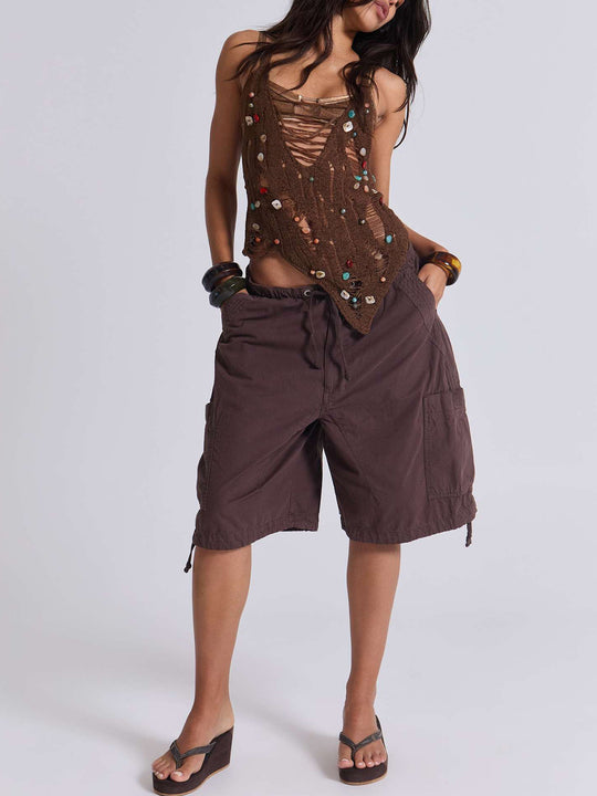 Damen lässige kurze Cargo-Shorts mit verstellbarem Bund und praktischen Taschen EB
