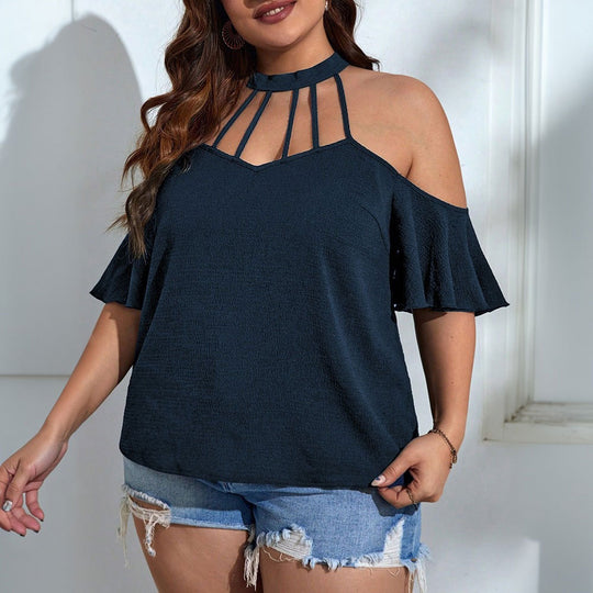 Damen Off-Shoulder Top mit Stehkragen und verspielten Rüschendetails EB