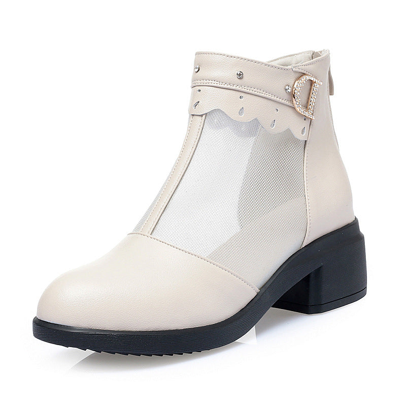 Damen Stiefeletten mit transparentem Netz-Einsatz und modischem Schmuckdetail EB
