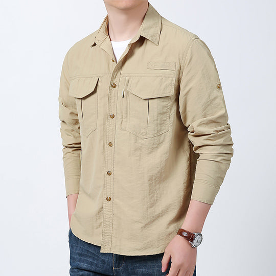 Herren nan langärmeliges Fieldshirt aus leichtem Ripstop mit multifunktionalen Brusttaschen und verdecktem Reißverschluss EB