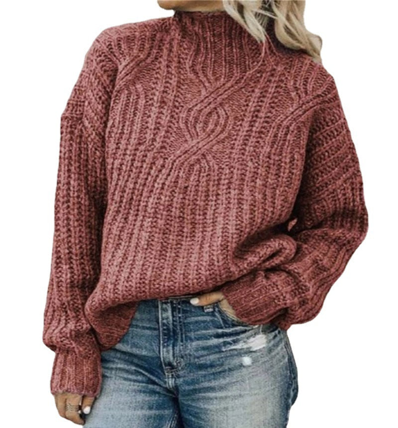Damen Grobstrickpullover mit hohem Kragen und strukturiertem Design EB