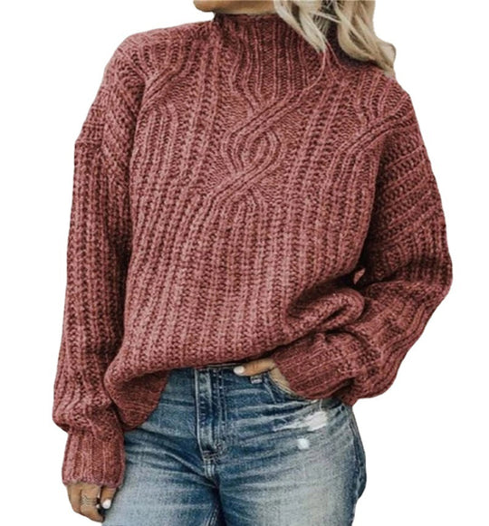 Damen Grobstrickpullover mit hohem Kragen und strukturiertem Design EB