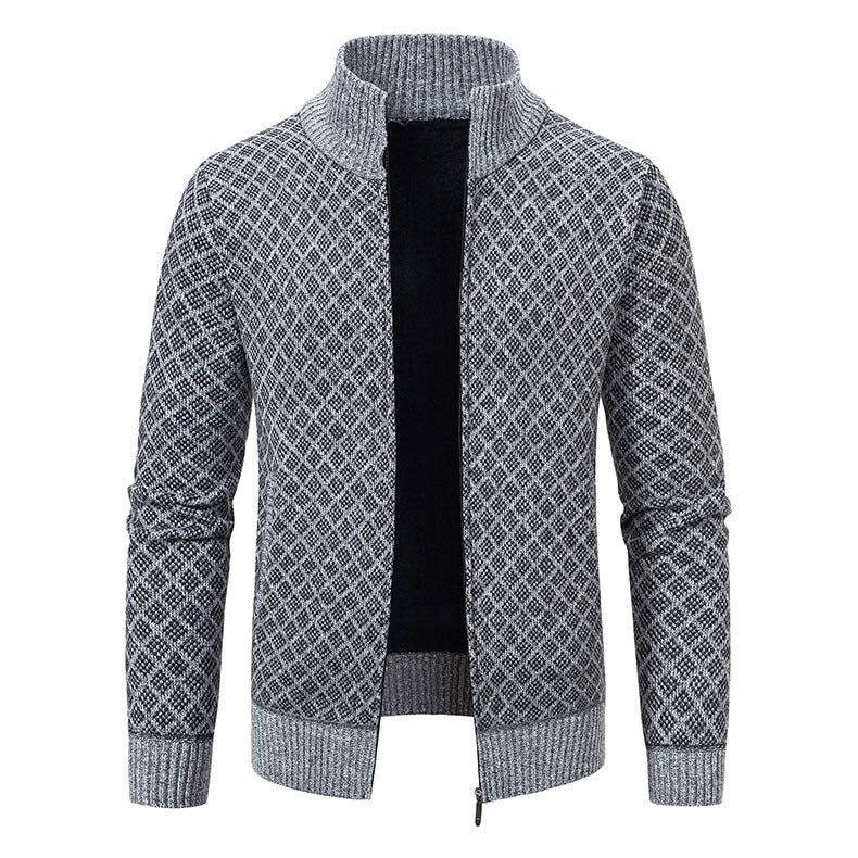 Herren Strickjacke mit modernem Zipper und hochwertigem Muster EB