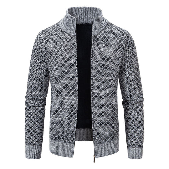 Herren Strickjacke mit modernem Zipper und hochwertigem Muster EB
