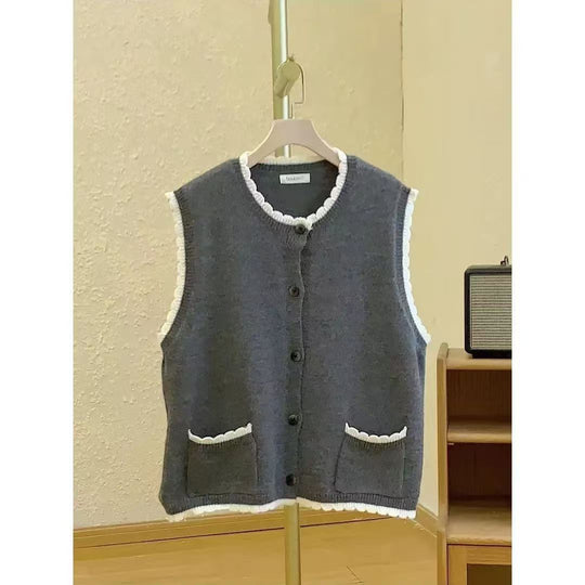 Damen Strickweste mit kontrastierenden Details und Taschen EB