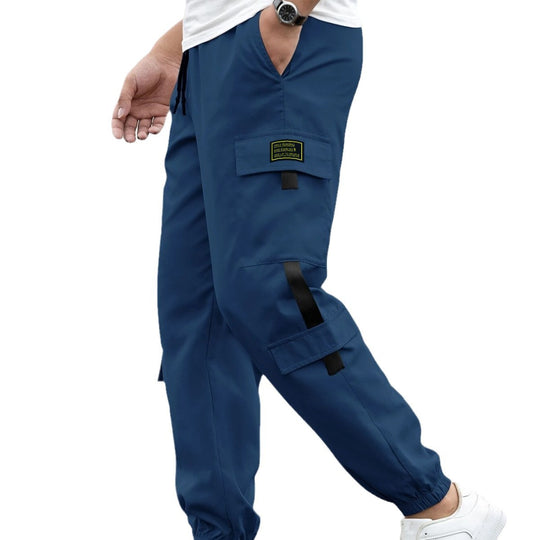 Herren nan modische Cargo-Joggerhose mit elastischem Bund, Kordelzug und mehreren Sicherheits- und Klappentaschen EB