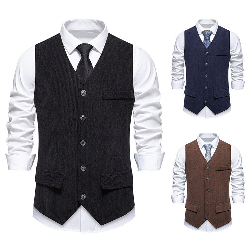 Herren eleganter Anzugweste mit strukturiertem Design und praktischen Taschen EB