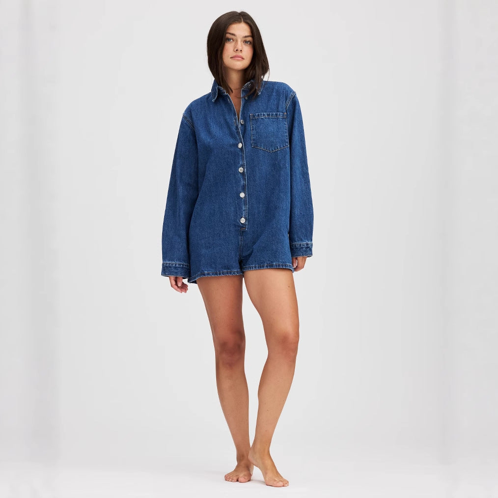 Damen Jeans-Overall mit Kurzarm und praktischen Taschen EB