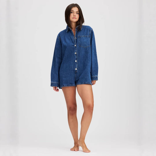 Damen Jeans-Overall mit Kurzarm und praktischen Taschen EB