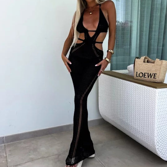 Damen Häkelkleid mit raffinierten Cut-Outs und tiefem V-Ausschnitt EB