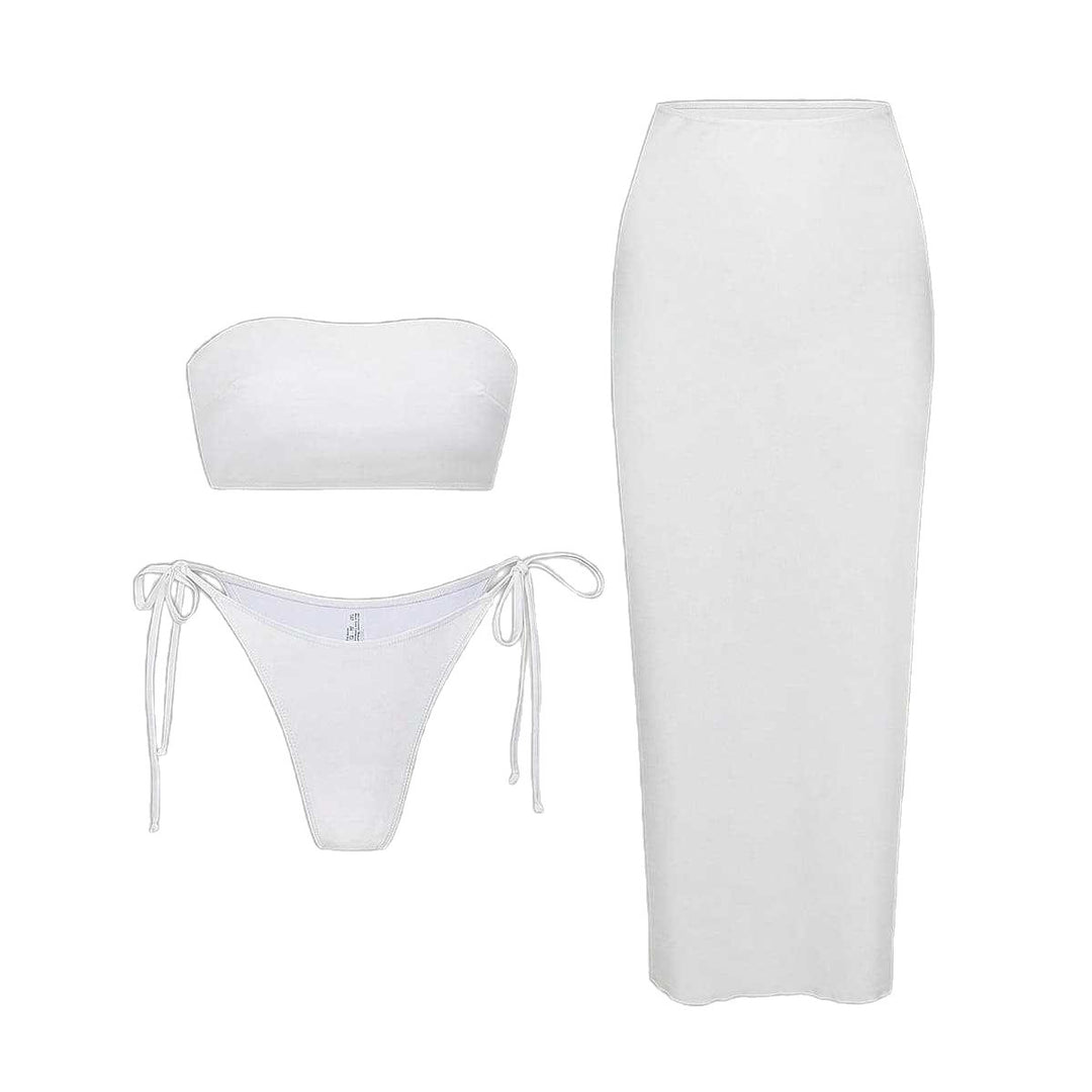 Damen Bikini-Set mit elegantem Bandeau-Oberteil und verspieltem Maxirock EB