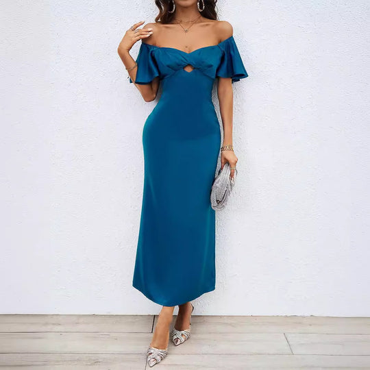 Damen Maxikleid mit schulterfreiem Design und eleganten Rüschendetails EB