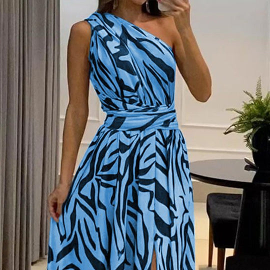Damen Elegantes Maxikleid mit asymmetrischem Ausschnitt und Schlitz EB