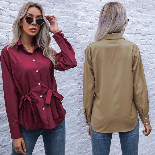 Damen Hemdbluse mit dekorativen Bindebändern und eleganten Details EB