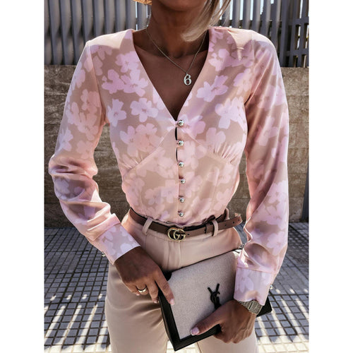 Damen Bluse mit floralem Druck und Knopfleiste EB