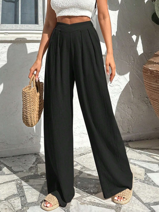 Damen weite Stoffhose mit eleganter Bundfaltenführung EB
