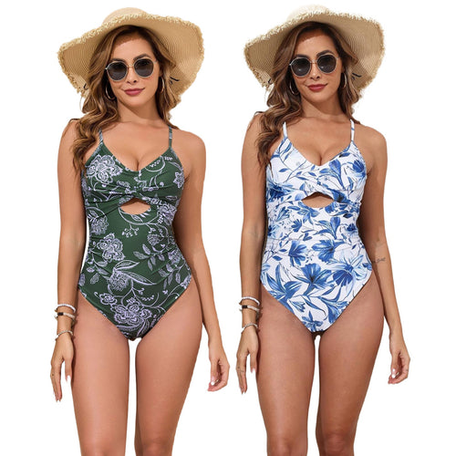 Damen Eleganter Einteiler Badeanzug mit floralem Design EB