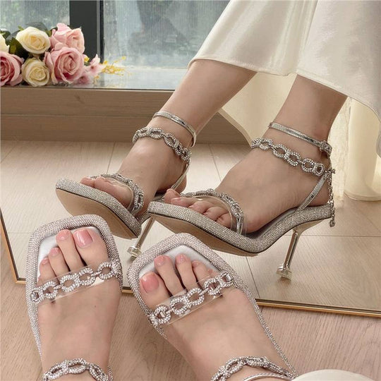 Damen elegante High Heel Sandalen mit funkelndem Strass EB