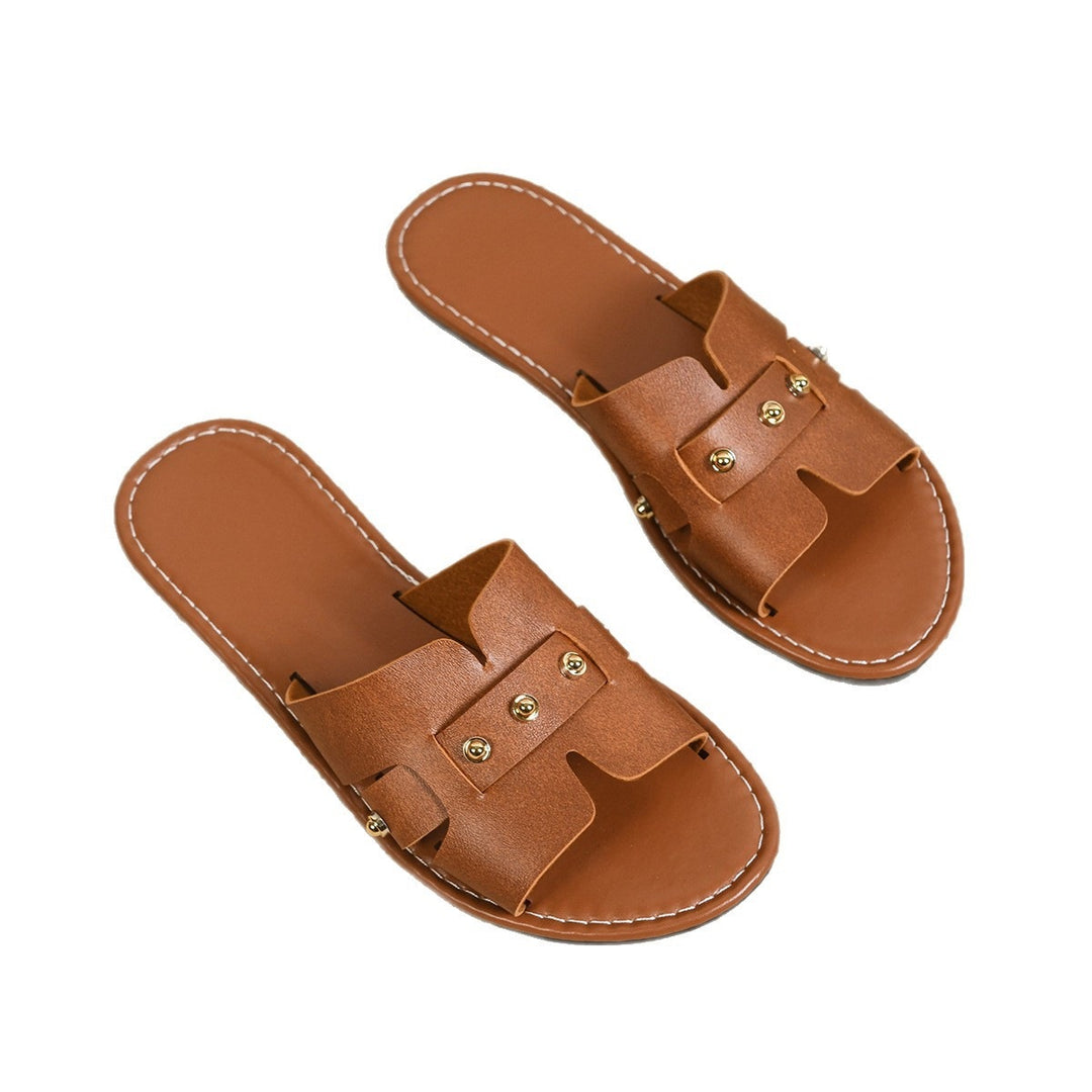 Damen modische Slides mit elegantem Riemendesign und goldenen Akzenten EB