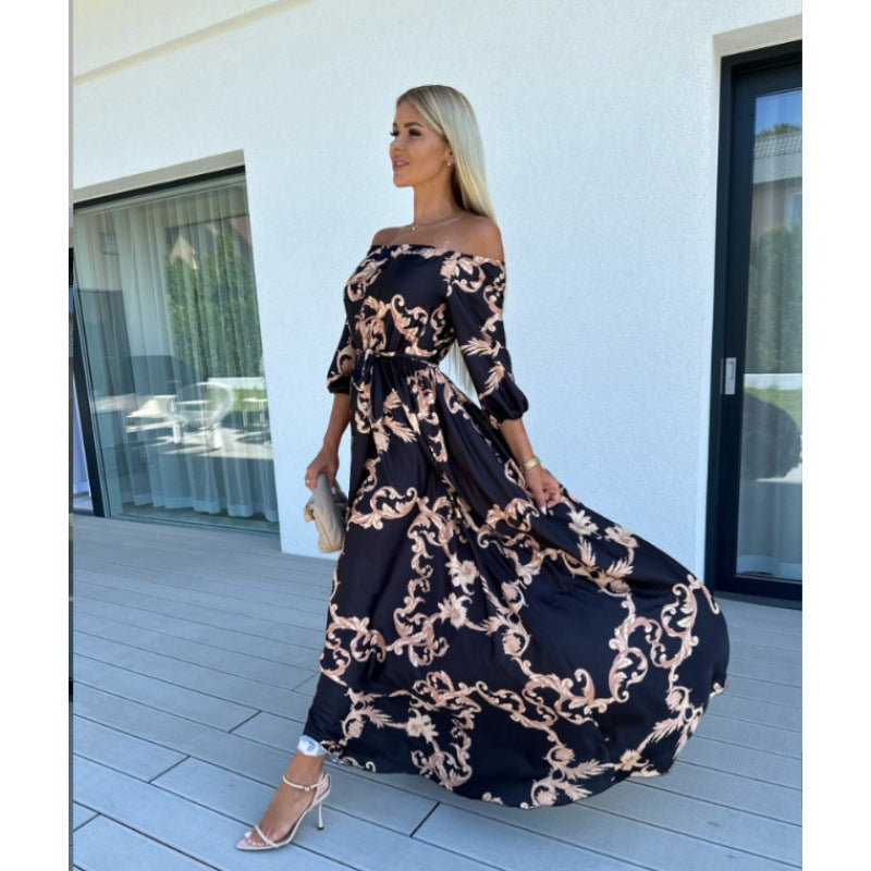 Damen Maxikleid mit off-shoulder Design und voluminösen Ärmeln EB