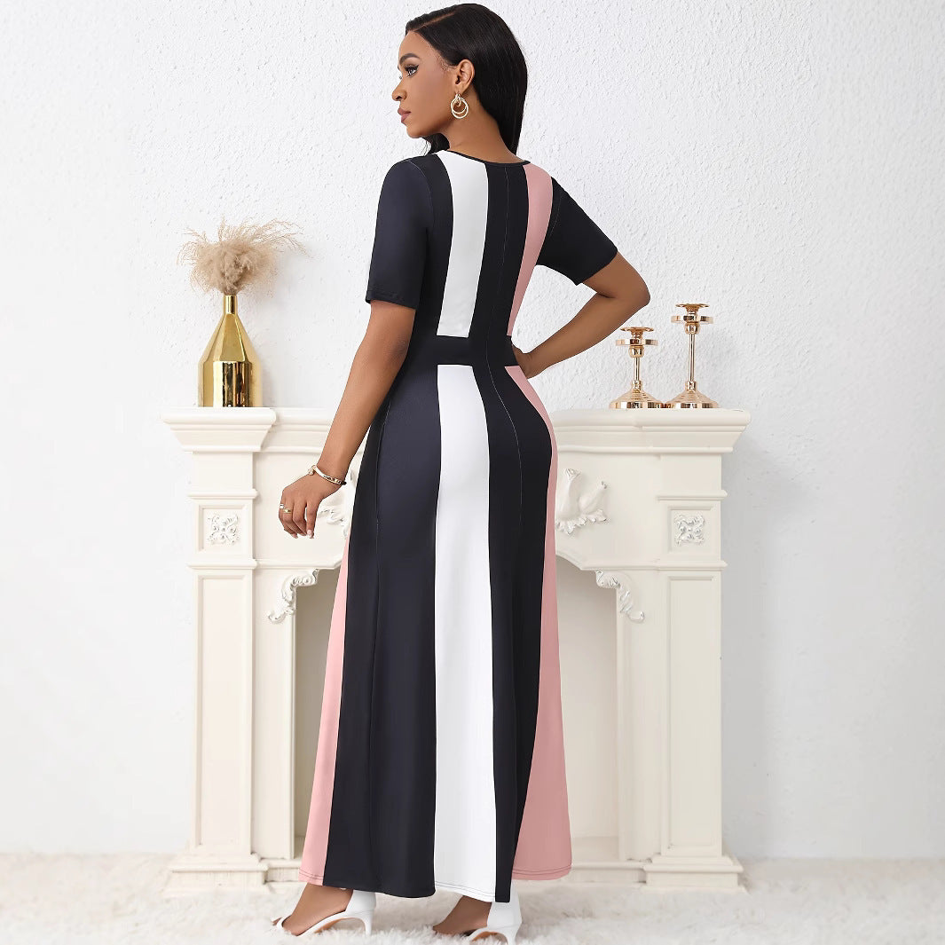 Damen Maxikleid mit modischem Blockstreifen-Design und praktischen Taschen EB