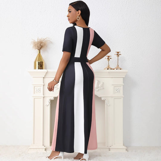 Damen Maxikleid mit modischem Blockstreifen-Design und praktischen Taschen EB