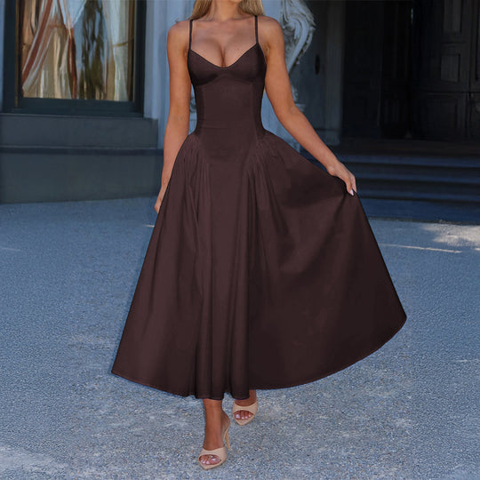 Damen A-linien Abendkleid mit verstellbaren Spaghettiträgern und schwingendem Rock EB