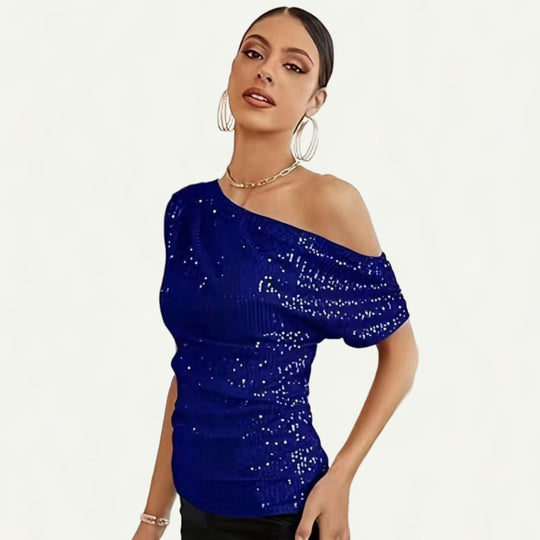 Damen Elegantes asymmetrisches Top mit Glitzerakzenten EB
