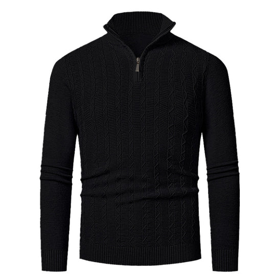 Herren Strickpullover mit hohem Kragen und feinem Zopfdesign EB
